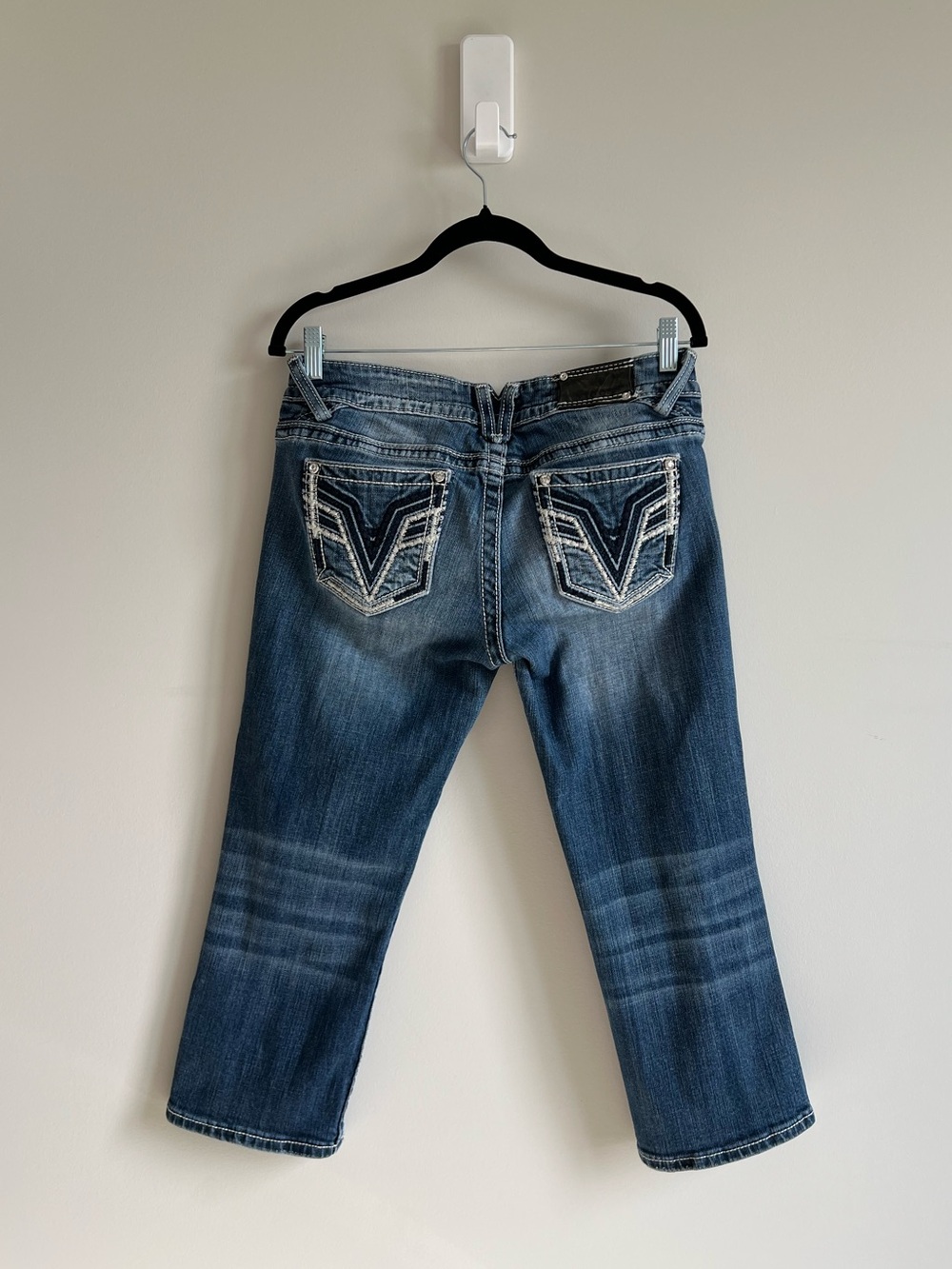 Y2K / Western Low Rise Capri Denim with Embroidery with Rhinestone Details
